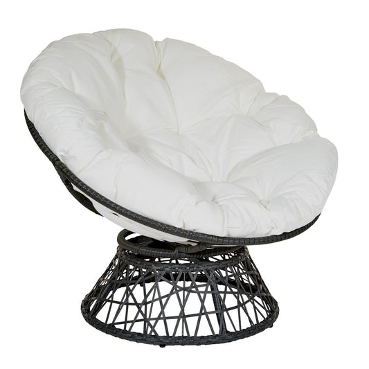 Papasan Chair with White cushion and Dark Grey Wicker Wrapped Frame, BF25292-11