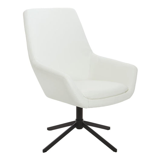 Modern Scoop Design Chair in White Faux Leather with Black Base, FL80228B-U11