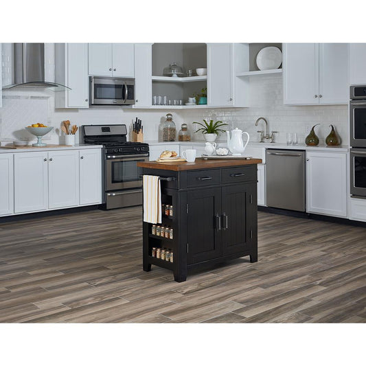 Urban Farmhouse Kitchen Island Black Base with Vintage Oak Top, BP-4207-943