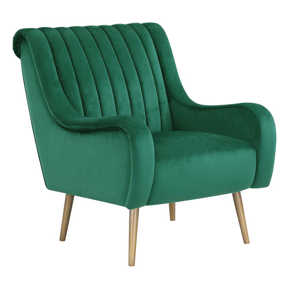 Cassia Velvet Armchair in Midnight Green Velvet Fabric and Gold Brushed Legs, CAAG-V36