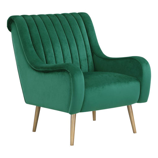 Cassia Velvet Armchair in Midnight Green Velvet Fabric and Gold Brushed Legs, CAAG-V36