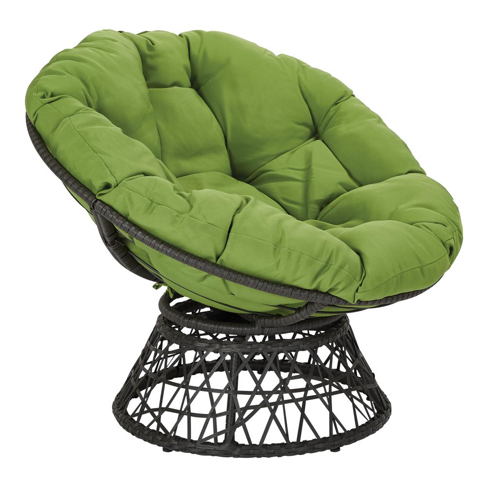 Papasan Chair with Green cushion and Dark Grey Wicker Wrapped Frame, BF25292-6