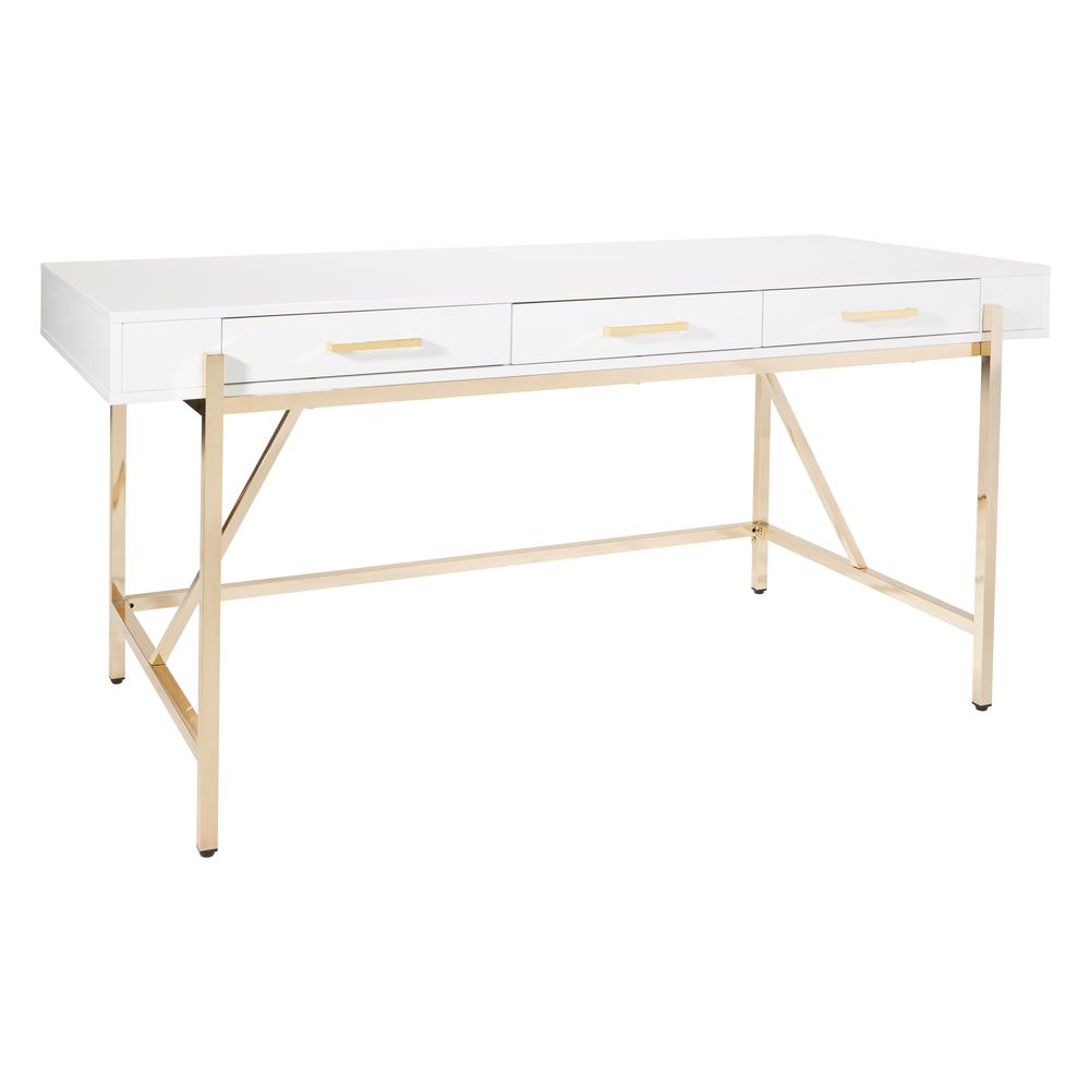 Broadway Desk with White Gloss and Gold Plated Finish, BWY64-WH