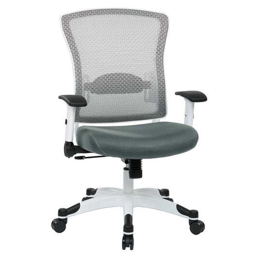 SPACE Seating White Frame Managers Chair with Padded Mesh Seat and Back, Height Adjustable Flip Arms and Coated Nylon Base (White), 317W-W1C1F2W-2M