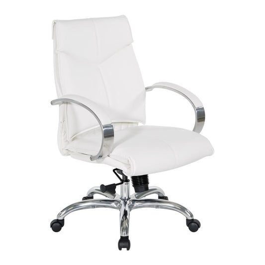 Deluxe Mid Back Executive Chair in Dillon Snow with Polished Aluminum Base and Padded Polished Aluminum Arms, 7251-R101