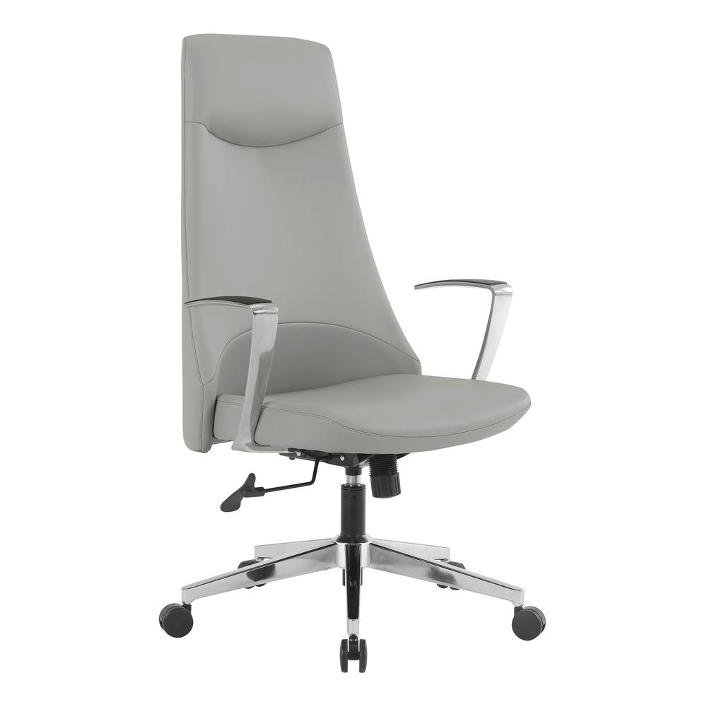 High Back Antimicrobial Fabric Chair with Fixed Padded Aluminum Arms and Chrome Base in Dillon Steel