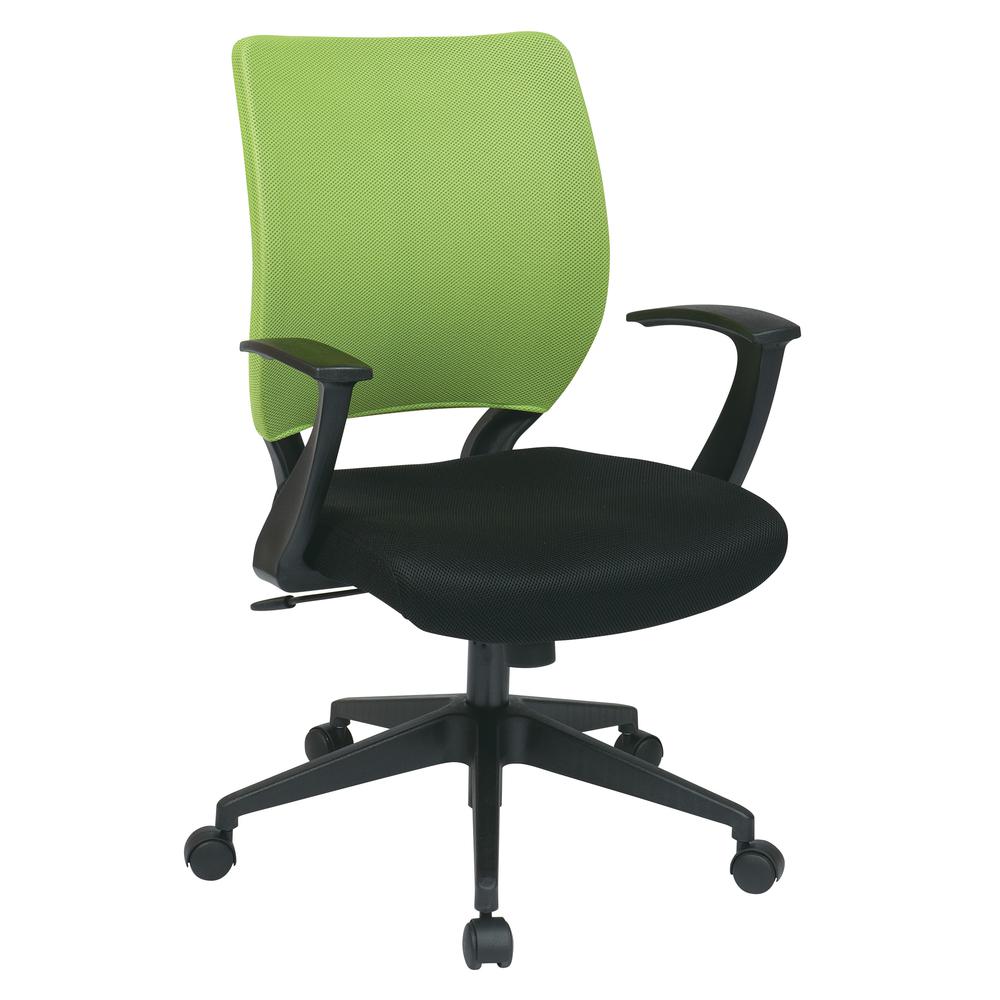 Screen Back Task Chair with "T" Arms in Fun Colors Green fabric, EM51022N-6