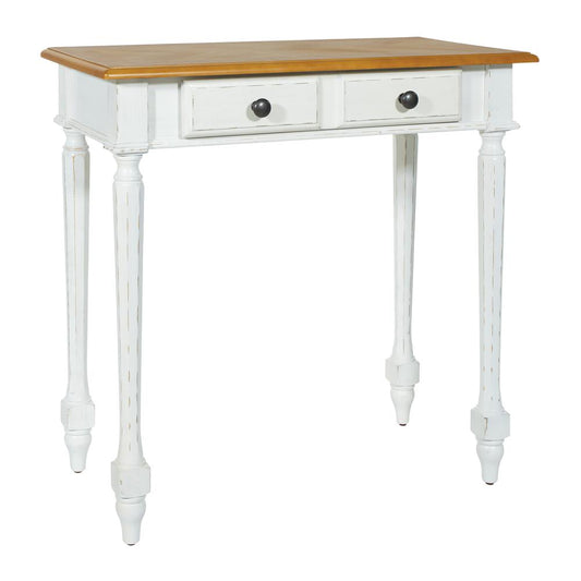 Medford Foyer Table with white distressed frame with natural veneer tops, MED07-DWH