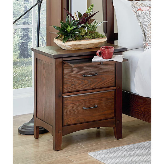 Modern Mission 2 Drawer Nightstand with Tray in Vintage Oak Finish, BP-4201-11K