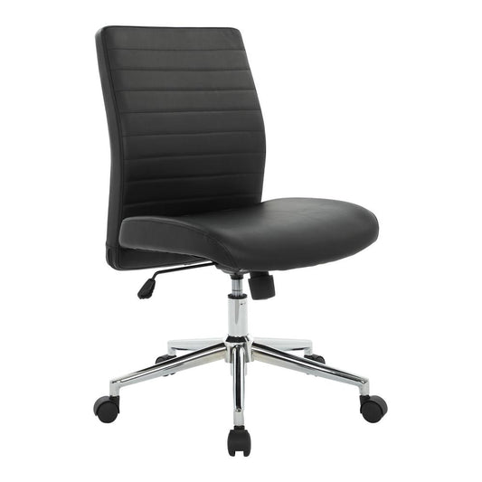 Mid-Back Managers Chair in Black Bonded Leather with Chrome Finish Base, EC51830MC-EC03