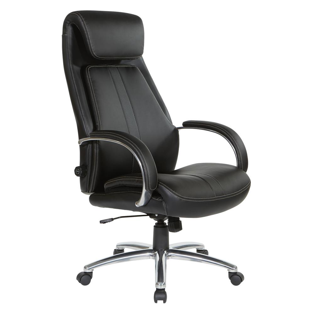 Black Bonded Leather Executive Chair with Padded Polished Aluminum Arms and Chrome Base, EC62119AL-EC3