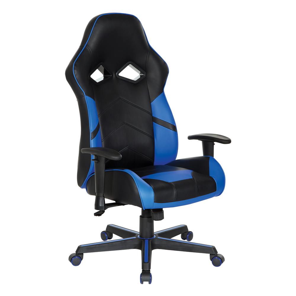 Vapor Gaming Chair in Black Faux Leather with Blue Accents, VPR25-BL