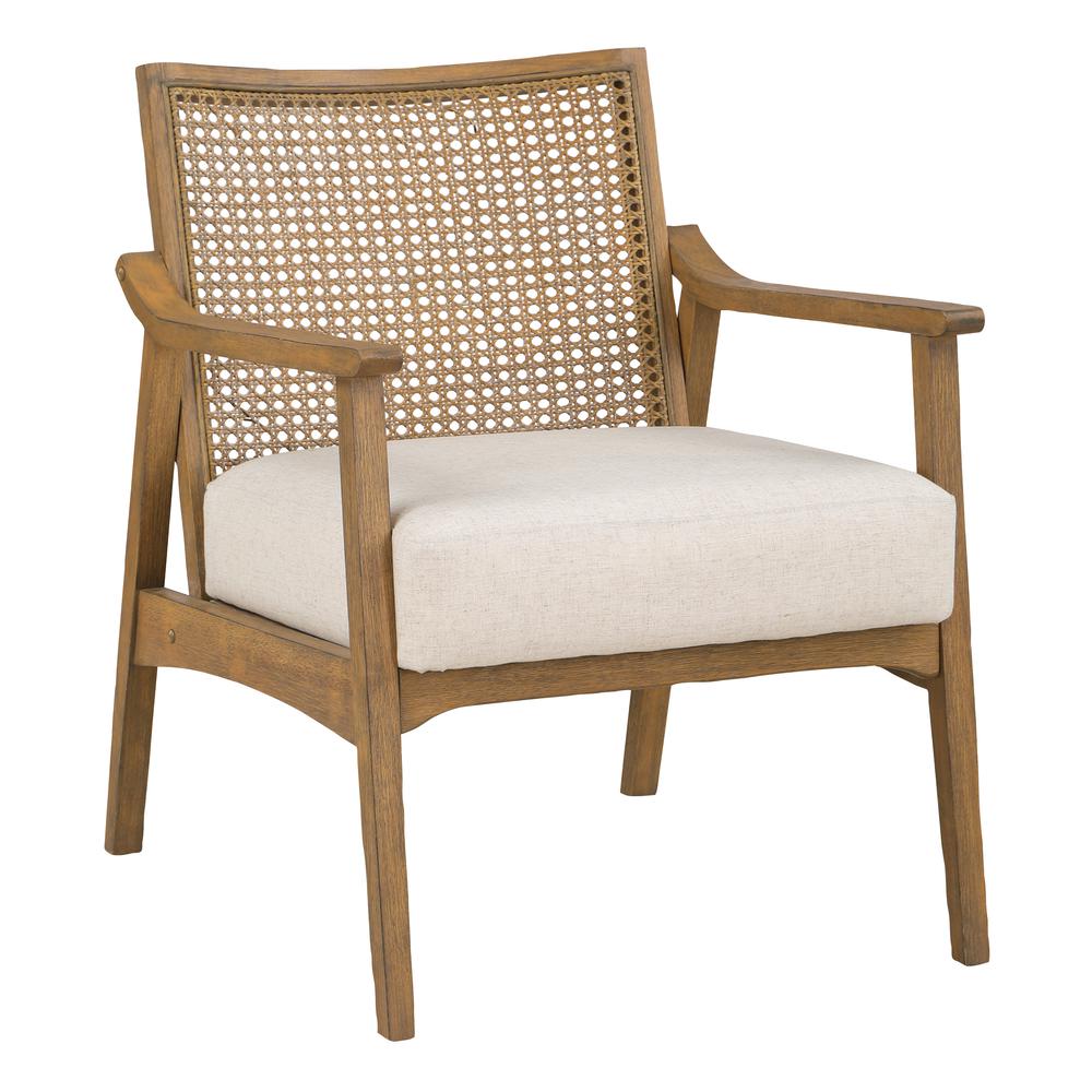 Alaina Cane Back Arm Chair in Linen Fabric with Coastal Wash