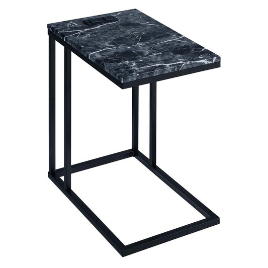 Norwich C-Table with Black Base and Black Marble Top Including Built in Power Port, NRWBM-BLK