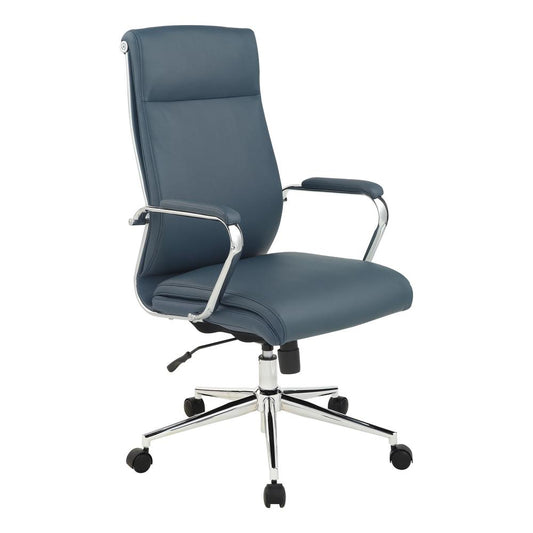 High Back Manager's Chair with Dillon Blue Antimicrobial Fabric and Chrome Base