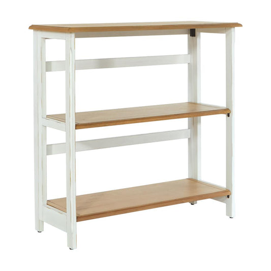 Med ford 3 Shelf Bookcase with White Distressed Faces with Natural Veneer Tops with Folding Assembly, MED27-DWH