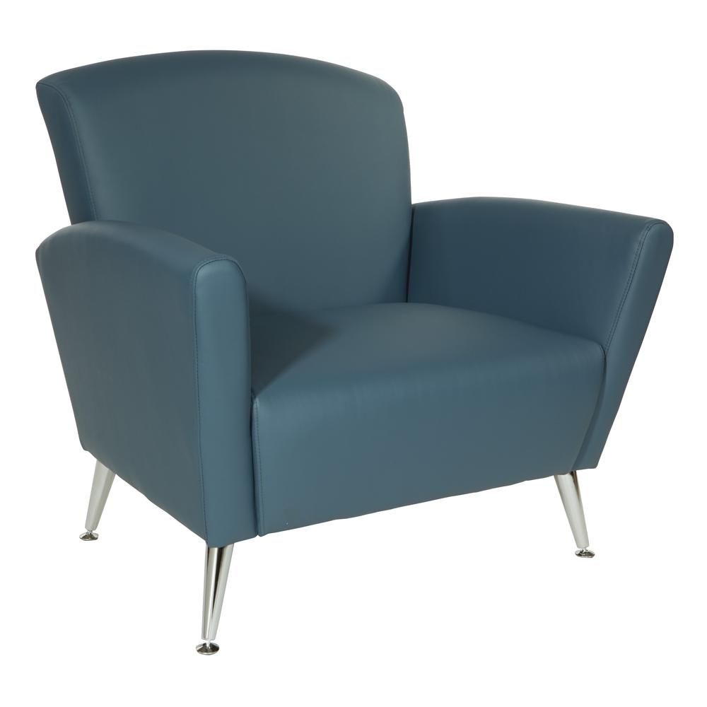 Club Chair in Dillon Blue Bonded Leather with Chrome Legs KD, SL50551-R105