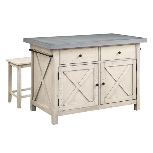 Nashville Kitchen Island with Cement Grey Top and 2 Stools, BP-4210-941