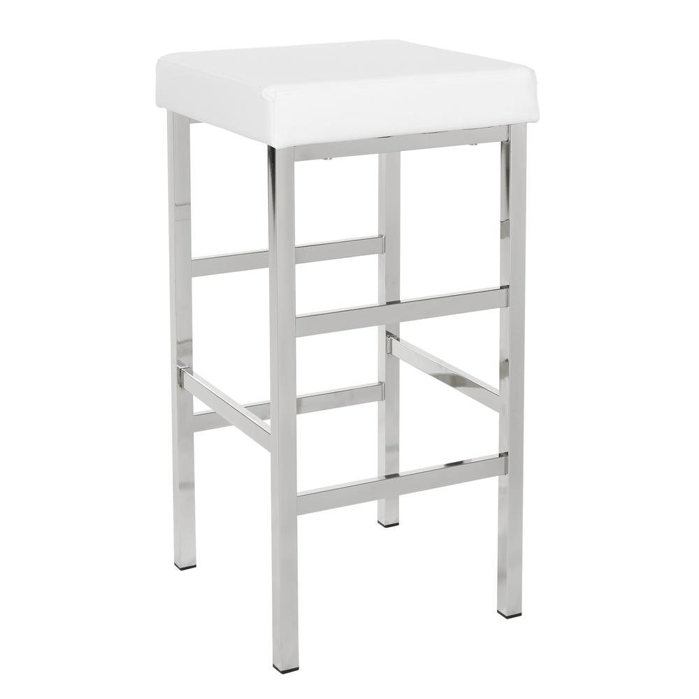 30in. Chrome Backless Stool in White Vinyl, MET1330C-WH