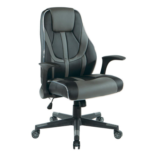 Output Gaming Chair in Black Faux Leather With Grey Accents and Controllable RGB LED Light Piping, OUT25-GRY