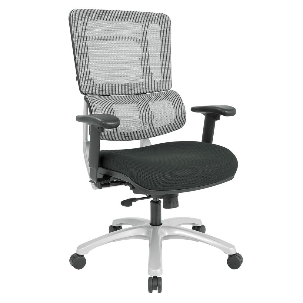 Vertical Grey Mesh Back Chair with Silver Base and Custom Fabric Seat, 99666S-3M