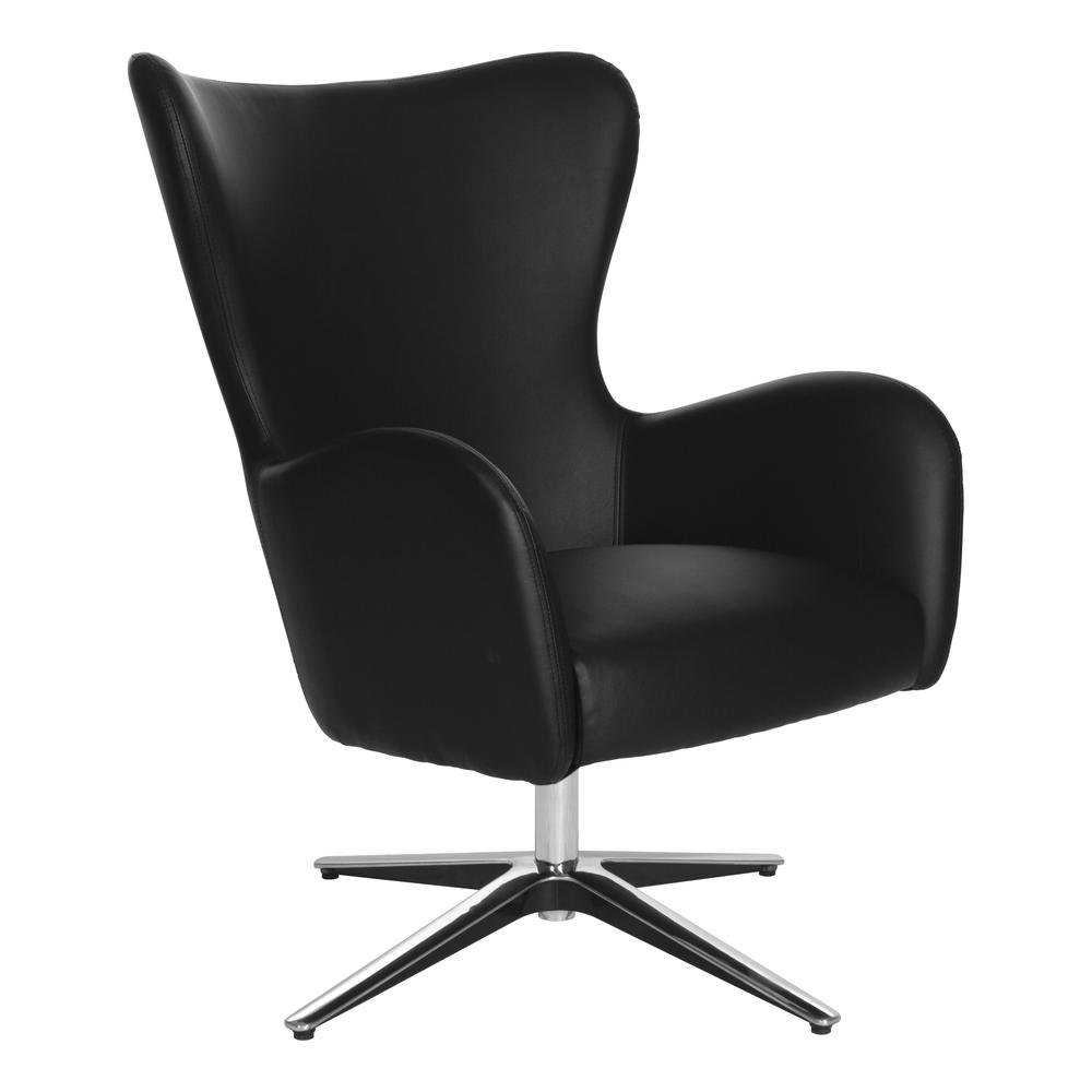 Wilma Swivel Armchair in Dillon Black Faux Leather with 4 Star Aluminum Base, LS5387AL-R107