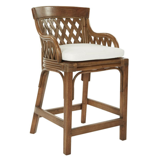 Plantation 24" Counter Stool with Brown Stained Wood Rattan Frame Finish, PLN158-BRS