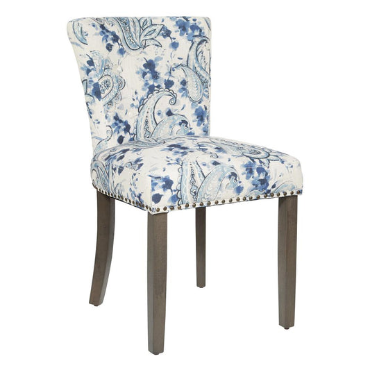 Kendal Dining¬†Chair in¬†Paisley Blue¬†Fabric with Nailhead Detail and Solid Wood Legs, KNDG-P63