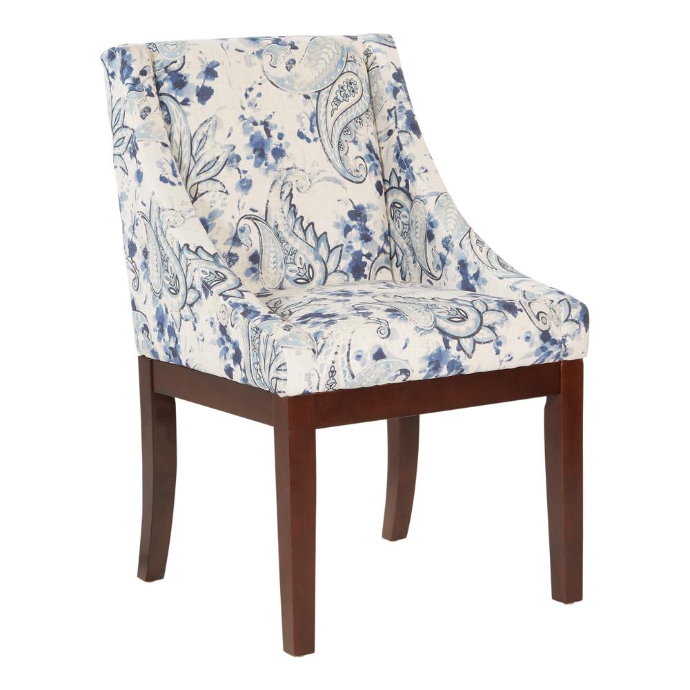 Monarch Dining Chair in Paisley Blue with Medium Espresso Wood Legs, MNA-P63