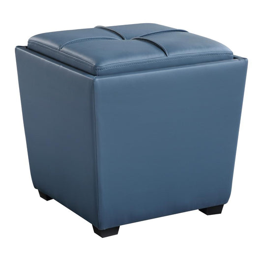 Rockford Storage Ottoman in Slate Blue Faux Leather, RCK361-P55