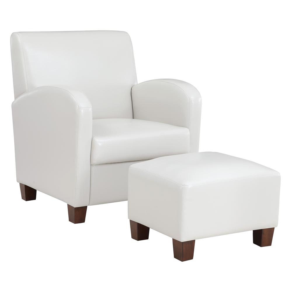 Aiden Chair & Ottoman Cream Faux Leather with Medium Espresso Legs, ADN-PD28