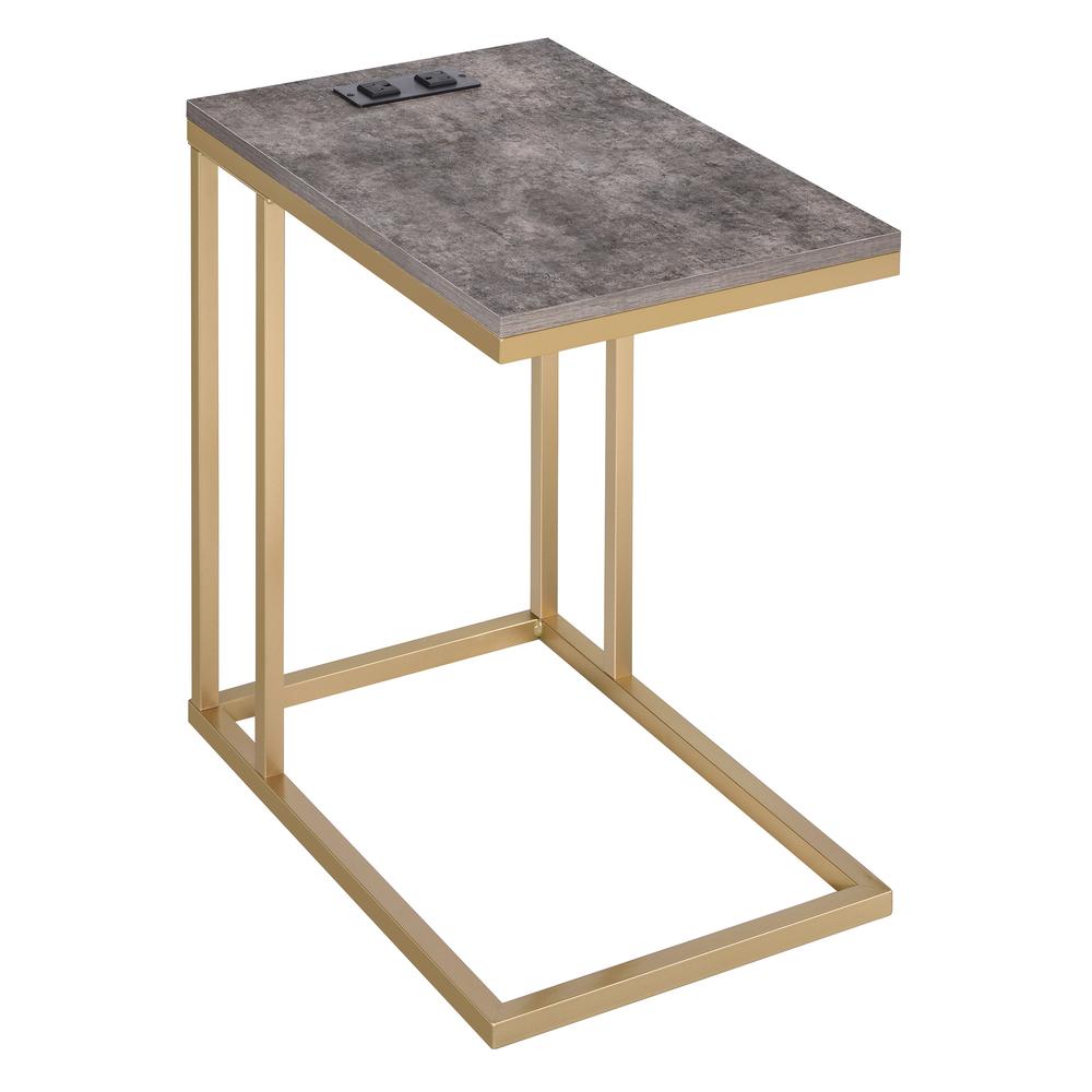 Norwich C-Table with Soft Gold Base and Brown Stone Paper Top Including Built in Power Port, NRWBRS-GLD