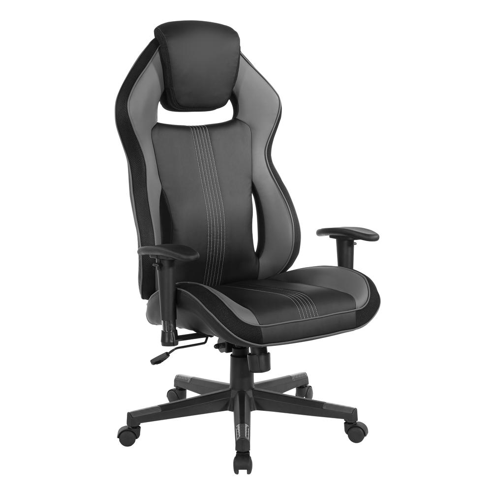 BOA II Gaming Chair in Bonded Leather with Grey Accents, BOA225-GRY