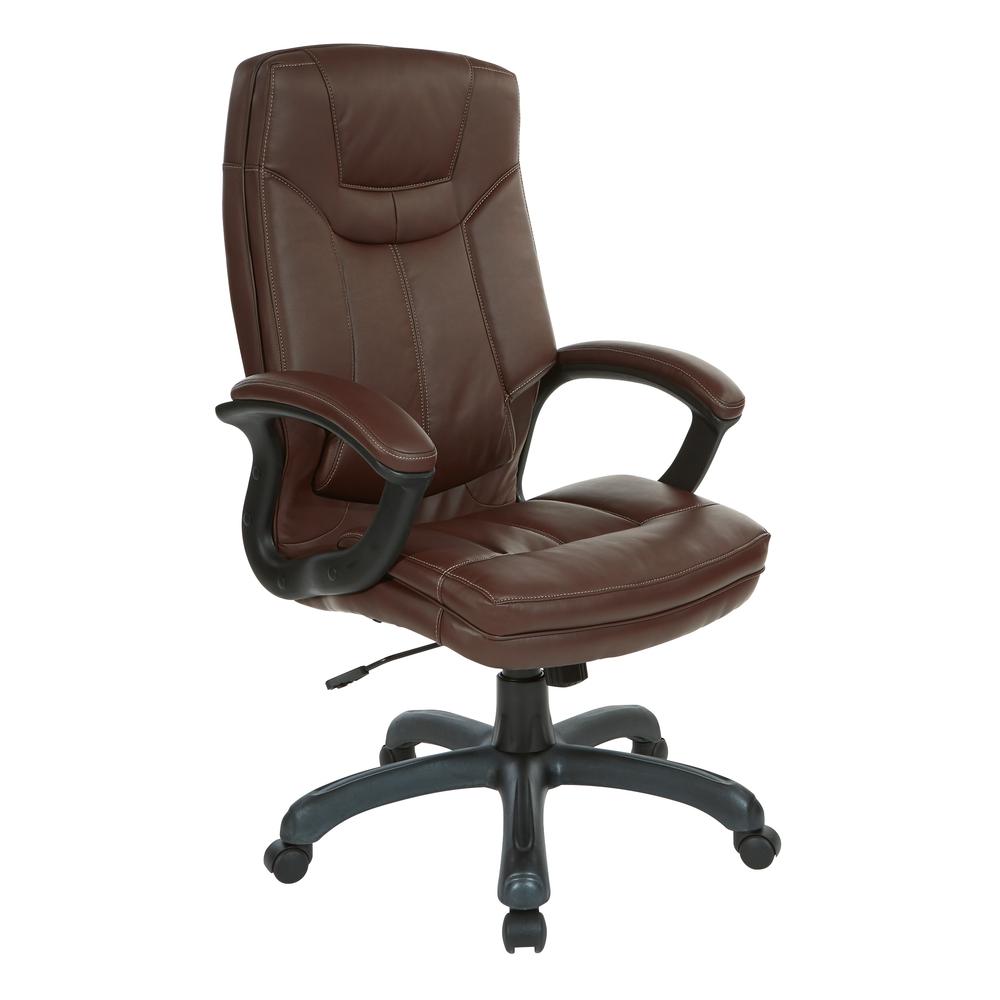 Chocolate Executive Faux Leather High Back Chair with Contrast Stitching, FL6080-U24