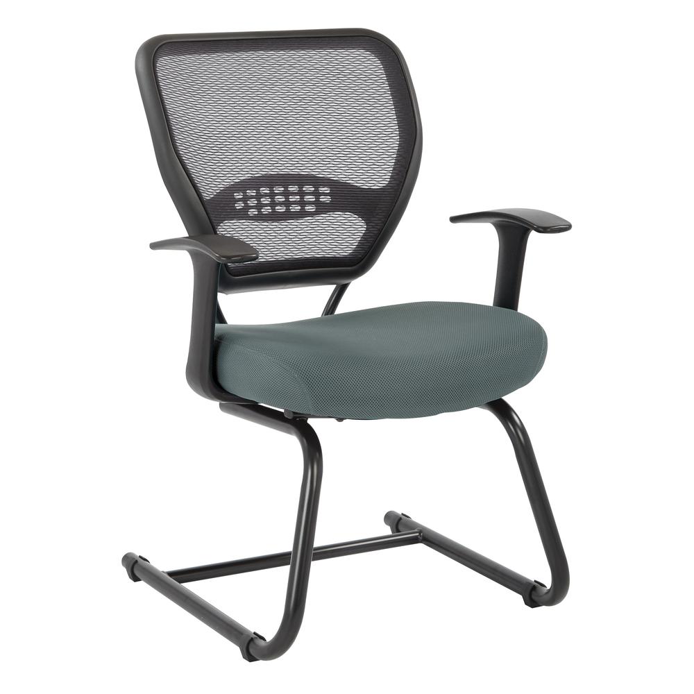 Professional AirGrid¬Æ Back Visitors Chair with Grey Mesh Seat. Thick Padded Contour Seat and AirGrid¬Æ Back with Built-in Lumbar Support. Fixed Angled T-Arms. Heavy Duty Sled Base., 5505-2M