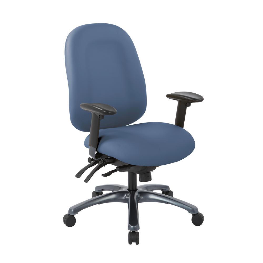 Multi-Function High Back Chair with Seat Slider and Titanium Finish Base in Dillon Blue, 8511-R105