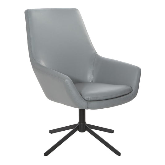 Modern Scoop Design Chair in Charcoal Grey Faux Leather with Black Base, FL80228B-U42