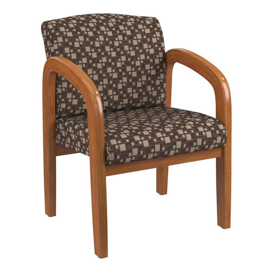 Medium Oak Finish Wood Visitor Chair in City Park Walnut fabric, WD380-K110