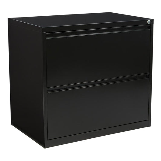 30" Wide 2 Drawer Lateral File With Core-Removable Lock & Adjustable Glides in Black, LF230-B