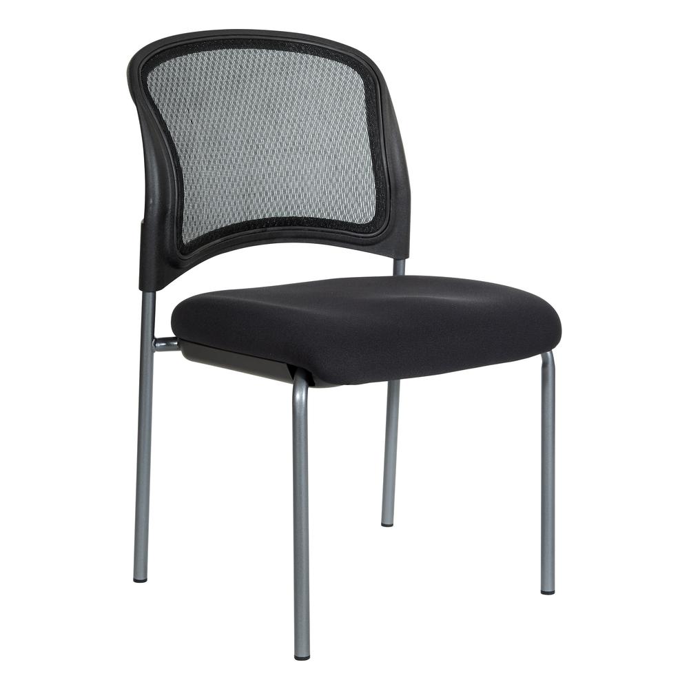 Titanium Finish Black Visitors Chair with ProGrid¬Æ Back and Straight Legs. Black Fabric Padded Seat with ProGrid¬Æ Back. Sturdy Titanium Finish Straight Legs., 86724R-30