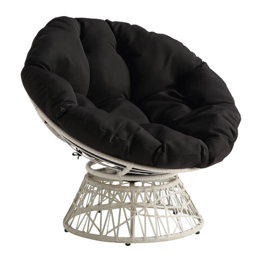 Papasan Chair with Black Round Pillow Cushion and Cream Wicker Weave, BF29296CM-BK