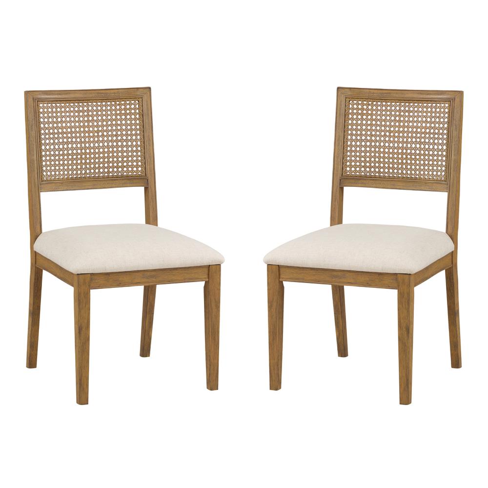 Alaina Cane Back Dining Chair 2 Pack in Linen Fabric with Coastal Wash