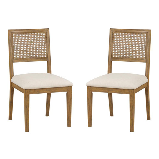 Alaina Cane Back Dining Chair 2 Pack in Linen Fabric with Coastal Wash