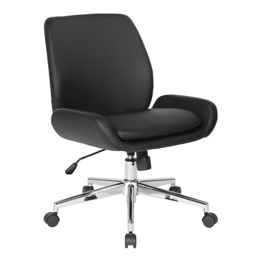 Black Faux Leather Chair with Chrome Finish Base, FL61903C-U6