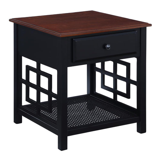 Oxford Side Table with Drawer, Black Frame / Cherry Top