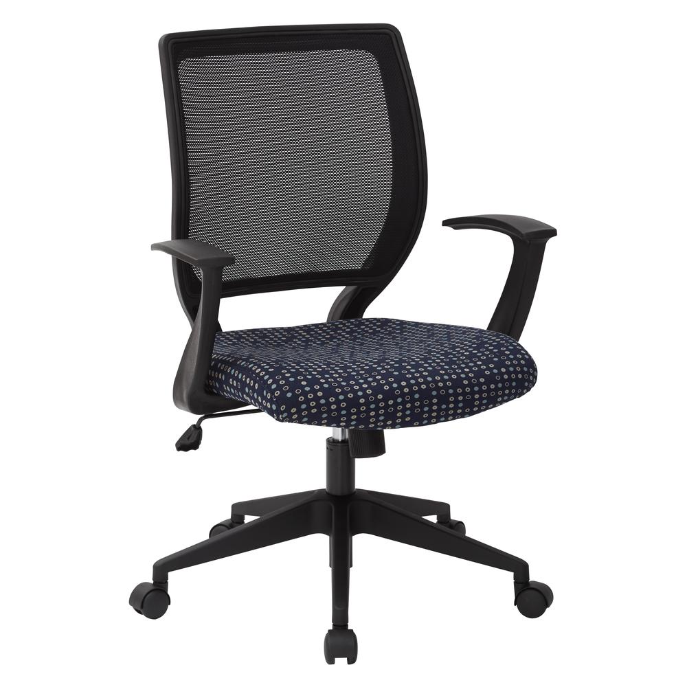 Screen Back Task Chair with "T" Arms in Fine Tune Indigo fabric, EM51022N-K113