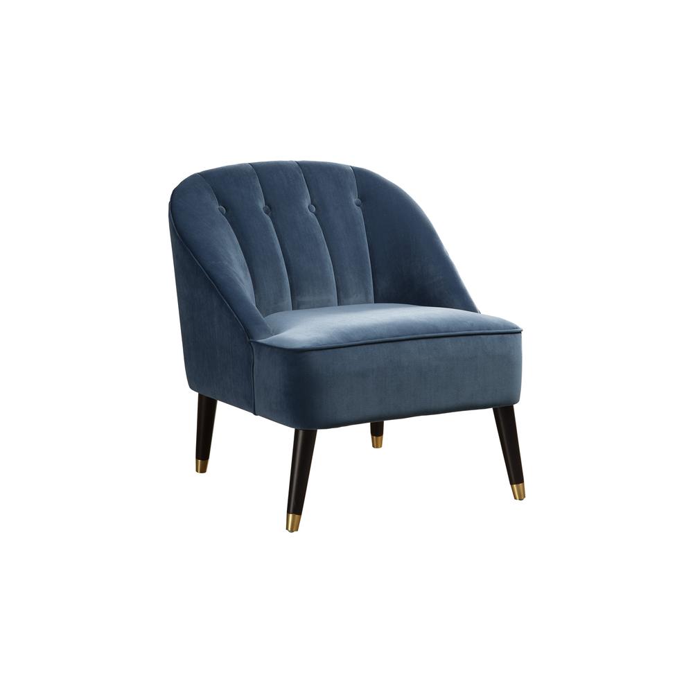 Deco Blue Button Tufted Accent Chair, Brown/Gold Legs