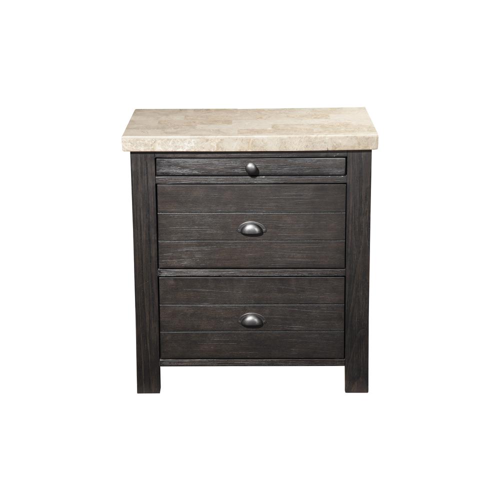 Shutter 2 Drawer Nightstand w/Pull Out Tray, Charcoal