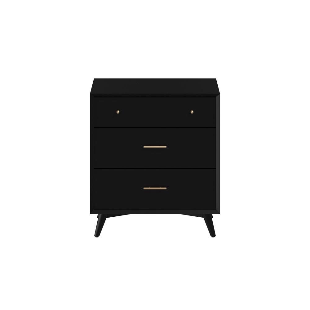 Flynn Mid Century Modern 3 Drawer Small Chest, Black