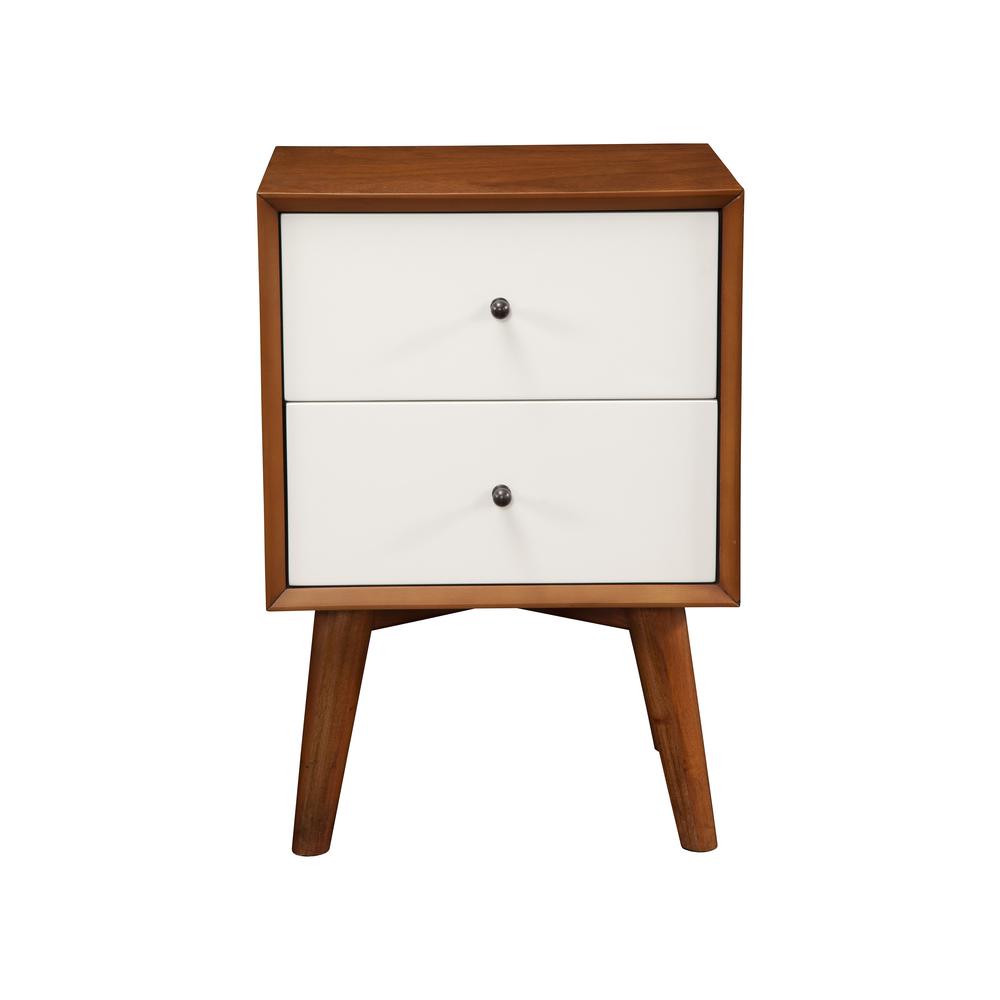 Flynn 2 Drawer Two Tone Nightstand, Acorn/White